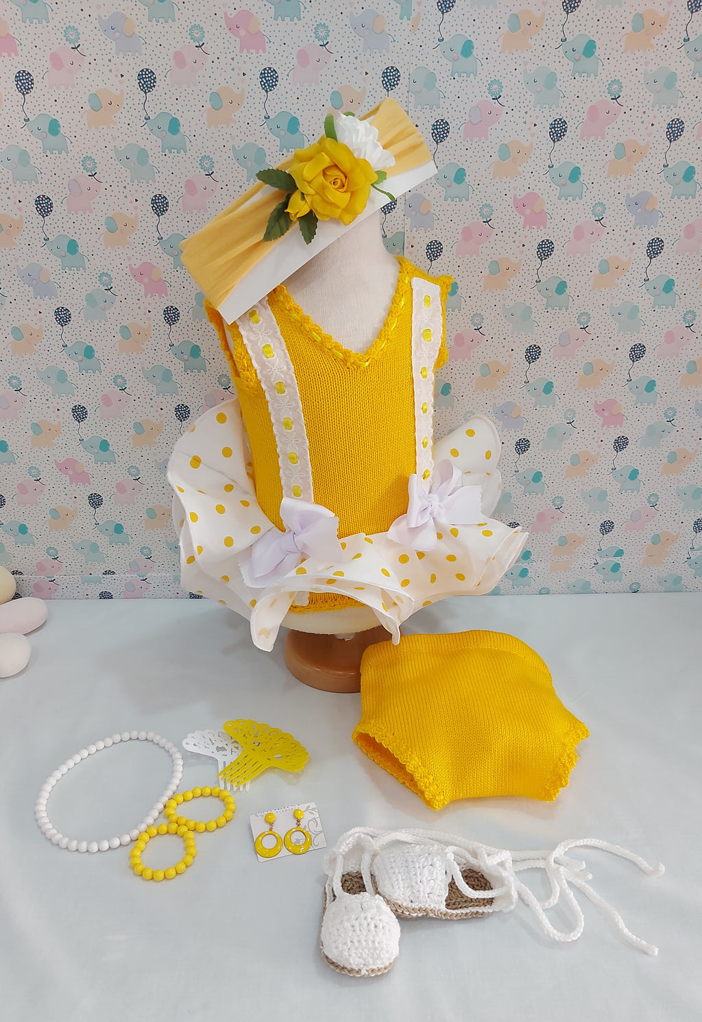 VESTIDO MAS BRAGUITA FLAMENCA HILO BEBÉ SIN MANGAS