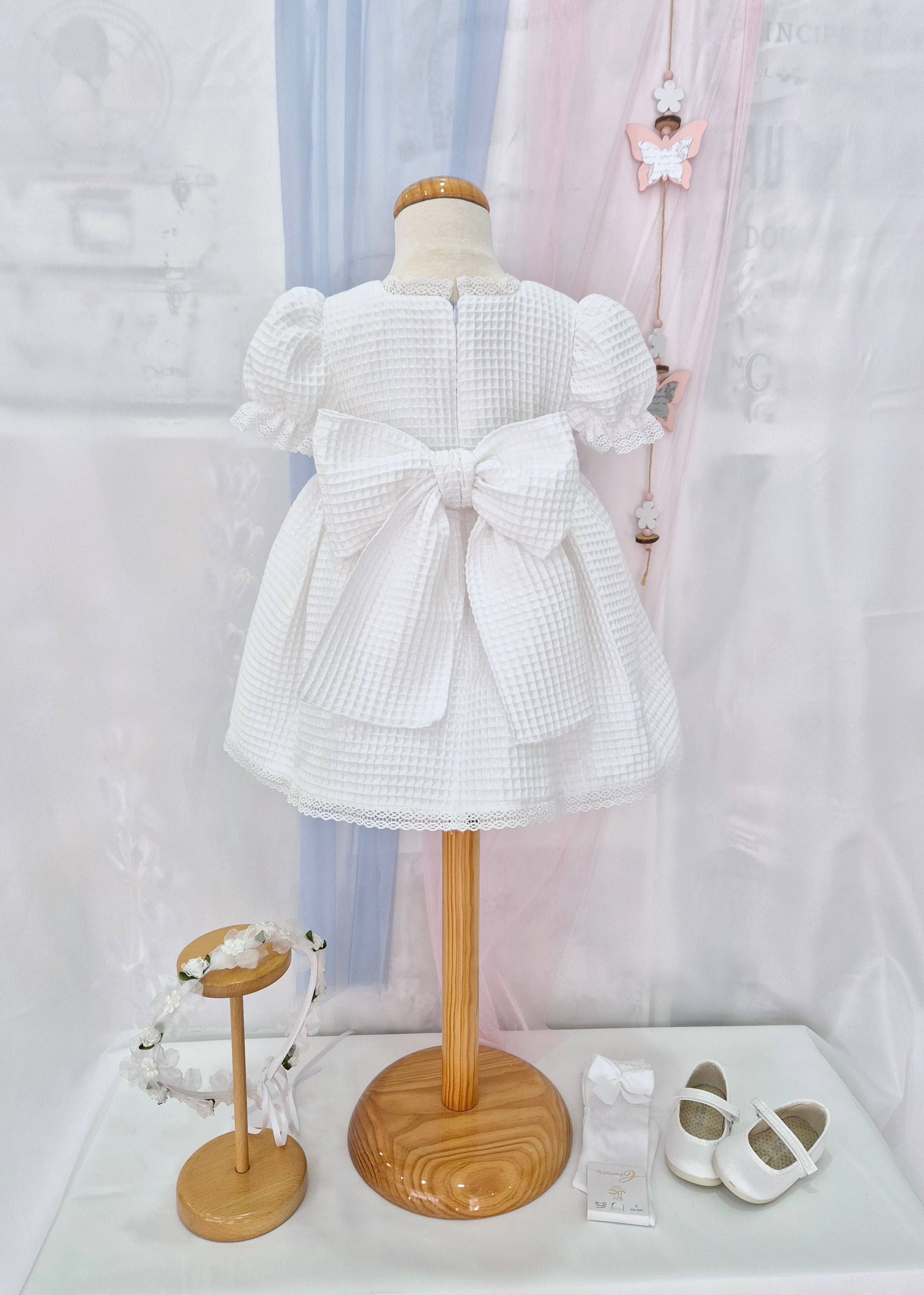 VESTIDO GOFRE MANGAS CORTAS CEREMONIA