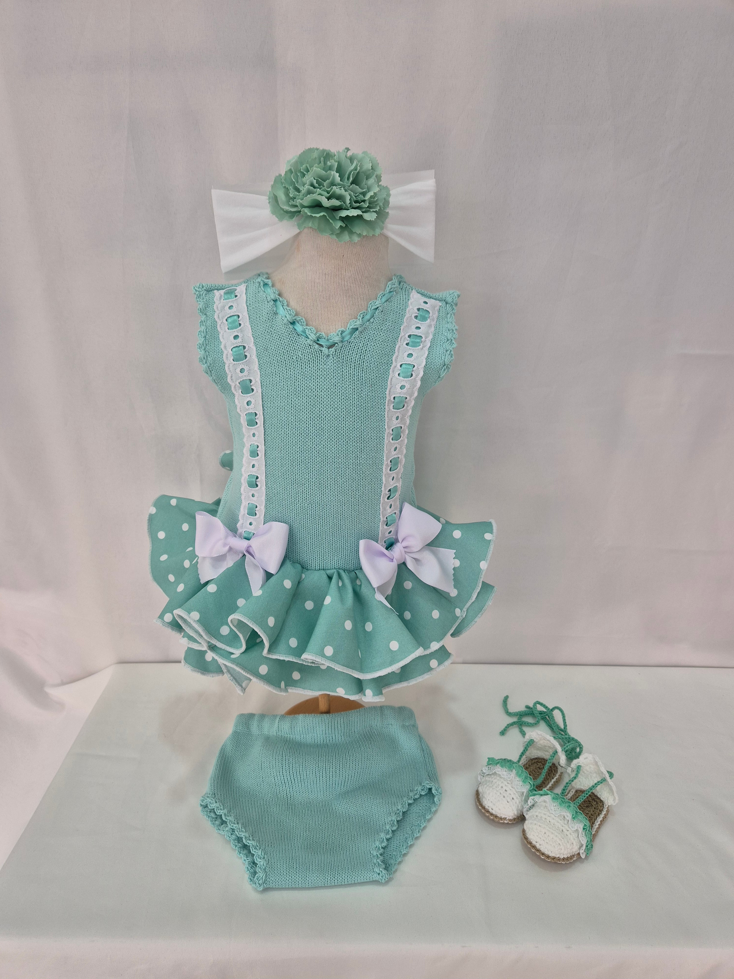 VESTIDO MAS BRAGUITA FLAMENCA HILO BEBÉ SIN MANGAS