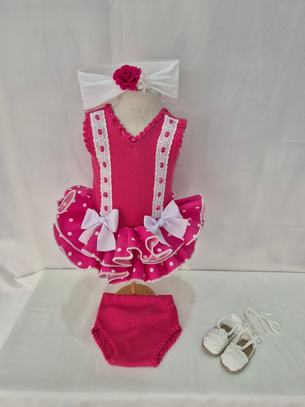 VESTIDO MAS BRAGUITA FLAMENCA HILO BEBÉ SIN MANGAS