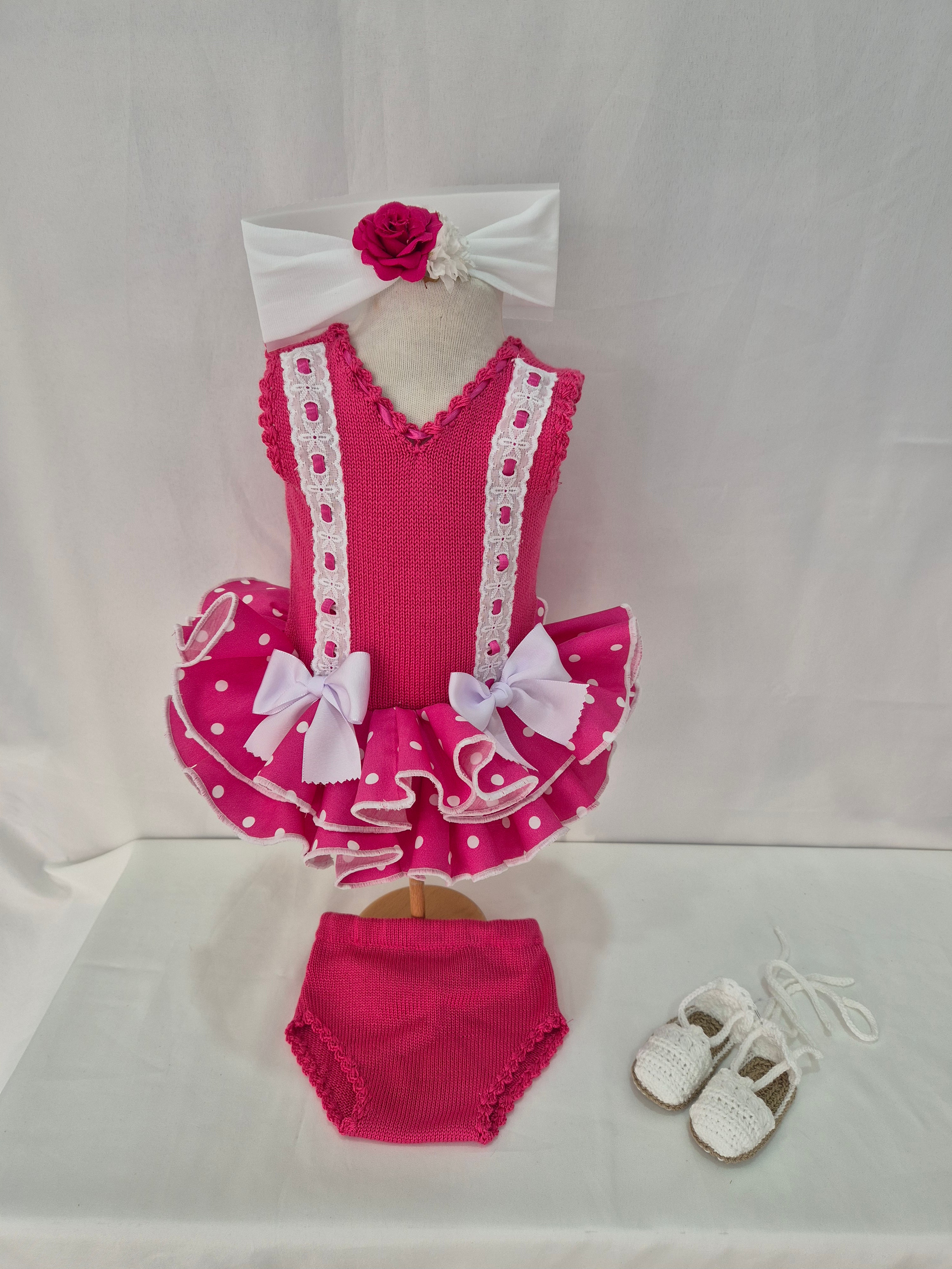 VESTIDO MAS BRAGUITA FLAMENCA HILO BEBÉ SIN MANGAS
