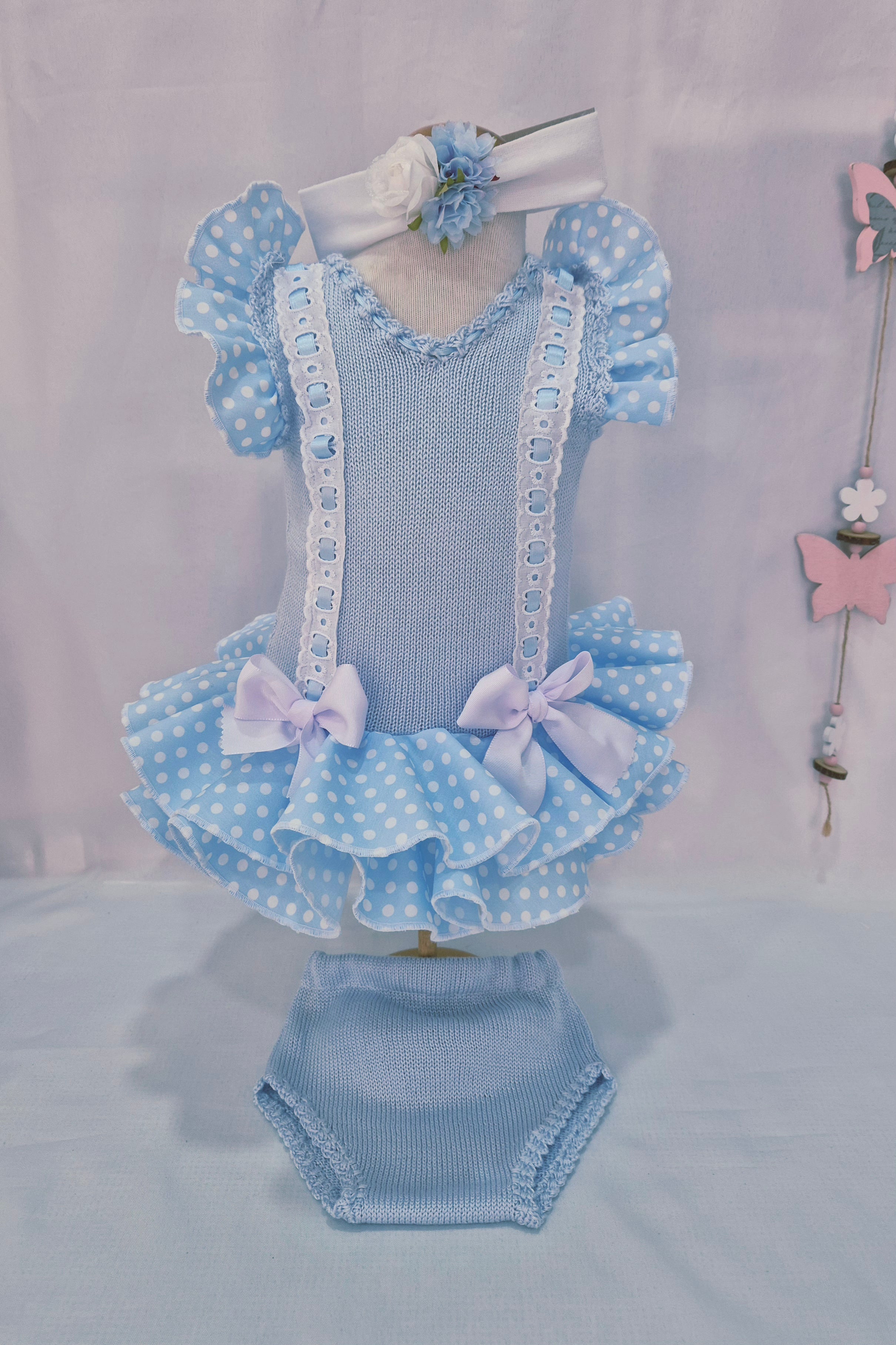 VESTIDO MAS BRAGUITA FLAMENCA HILO BEBÉ SIN MANGAS