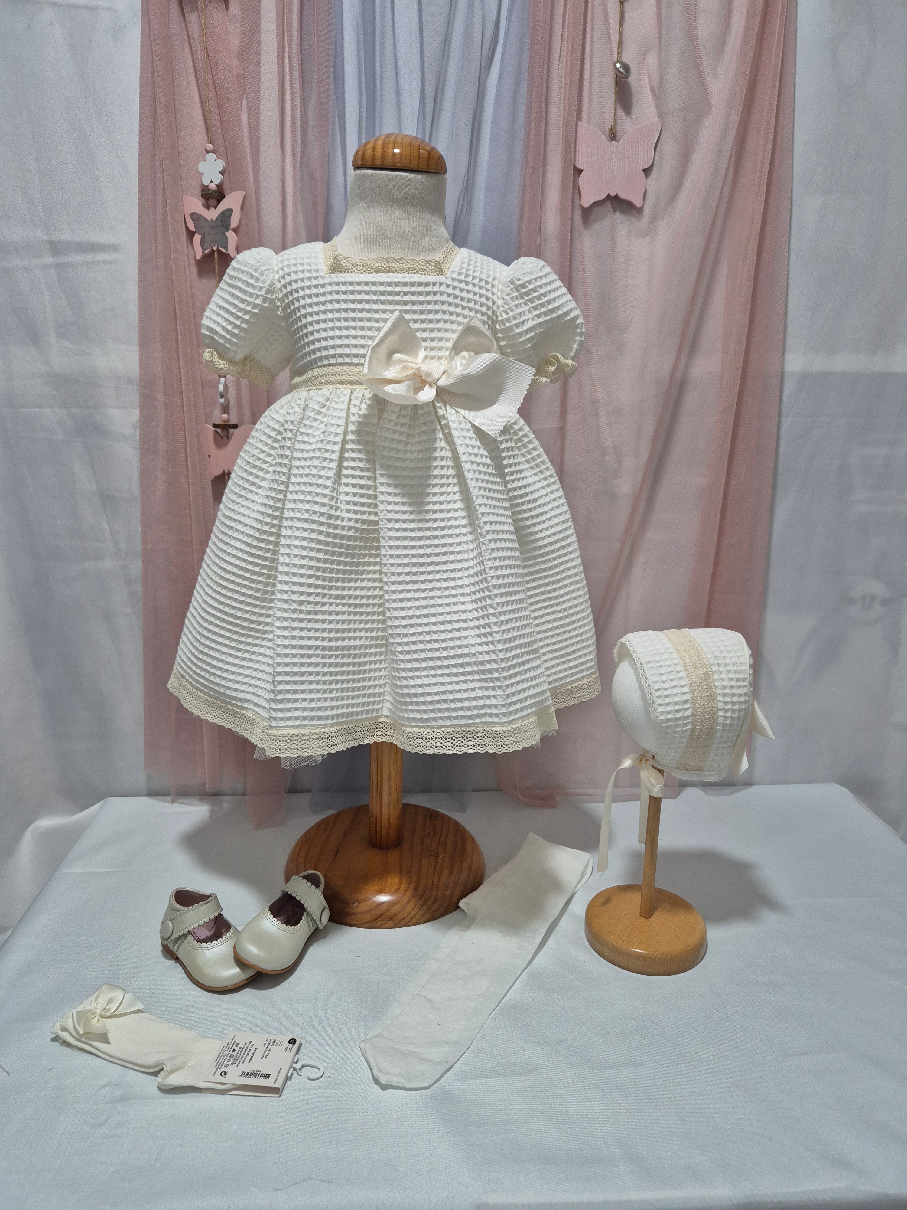 VESTIDO GOFRE MANGAS CORTAS CEREMONIA