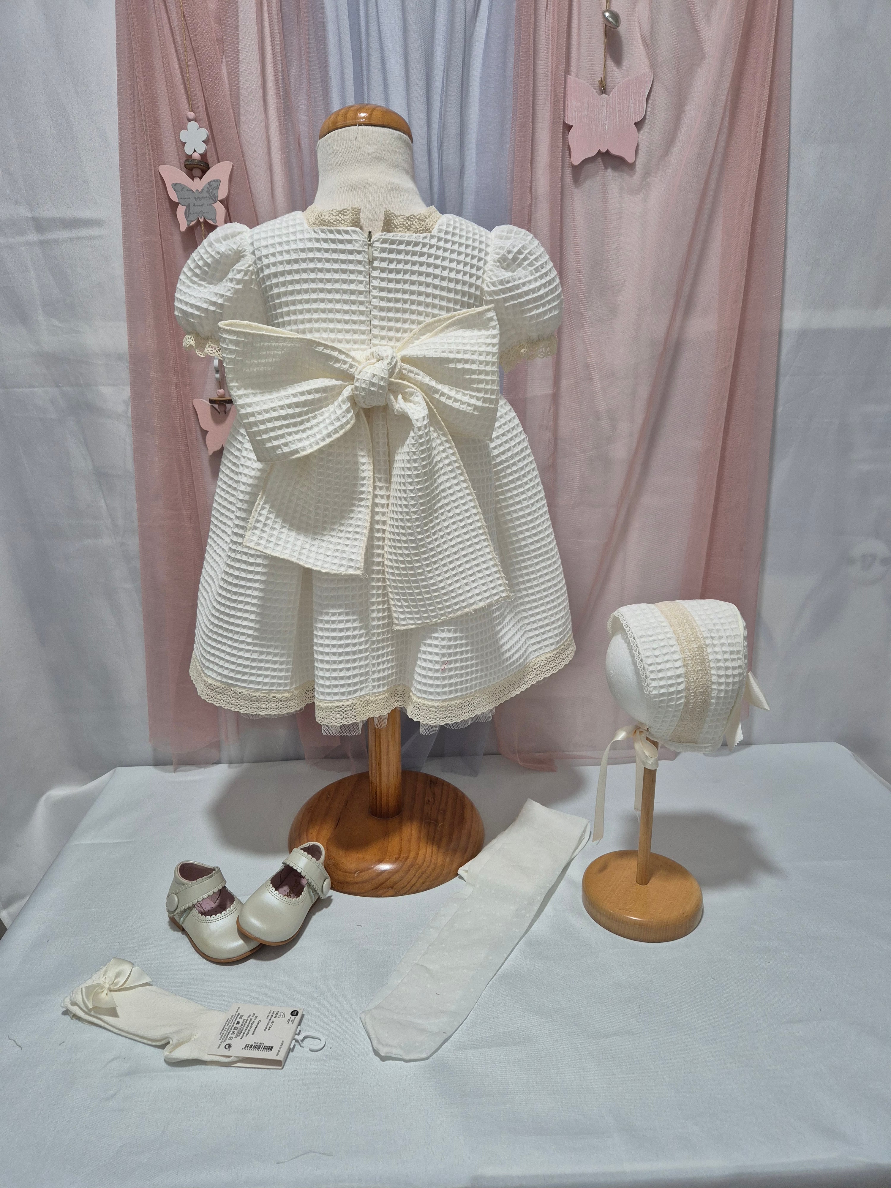 VESTIDO GOFRE MANGAS CORTAS CEREMONIA