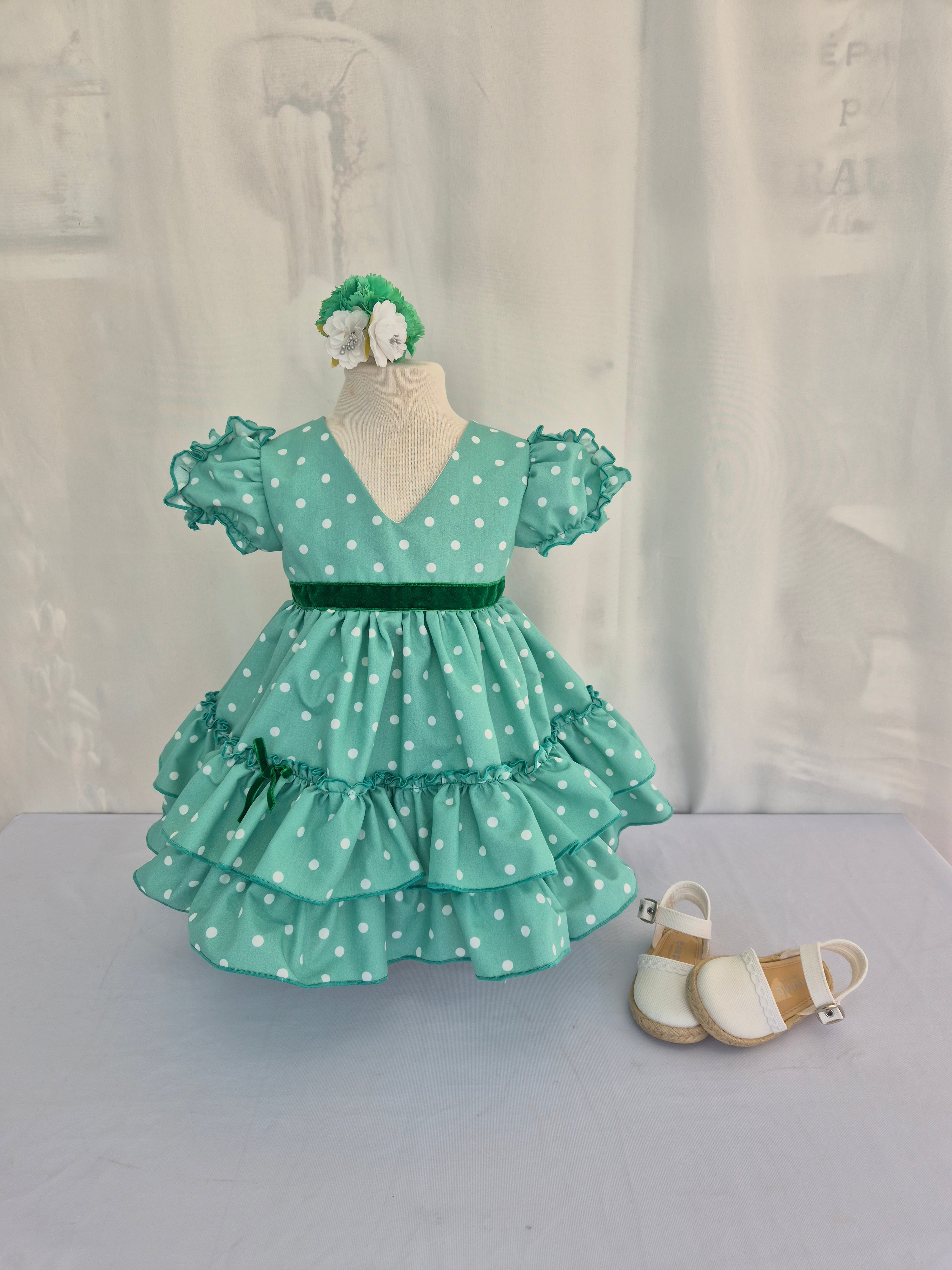 BATA FLAMENCA BEBÉ CORTA LUNARES