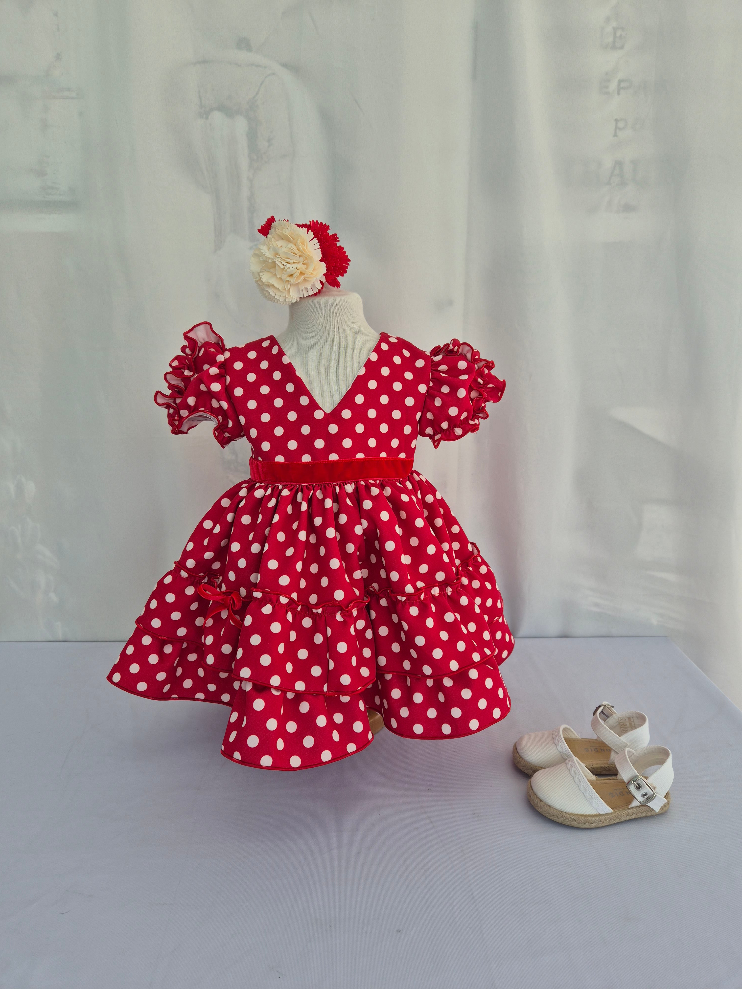 BATA FLAMENCA BEBÉ CORTA LUNARES