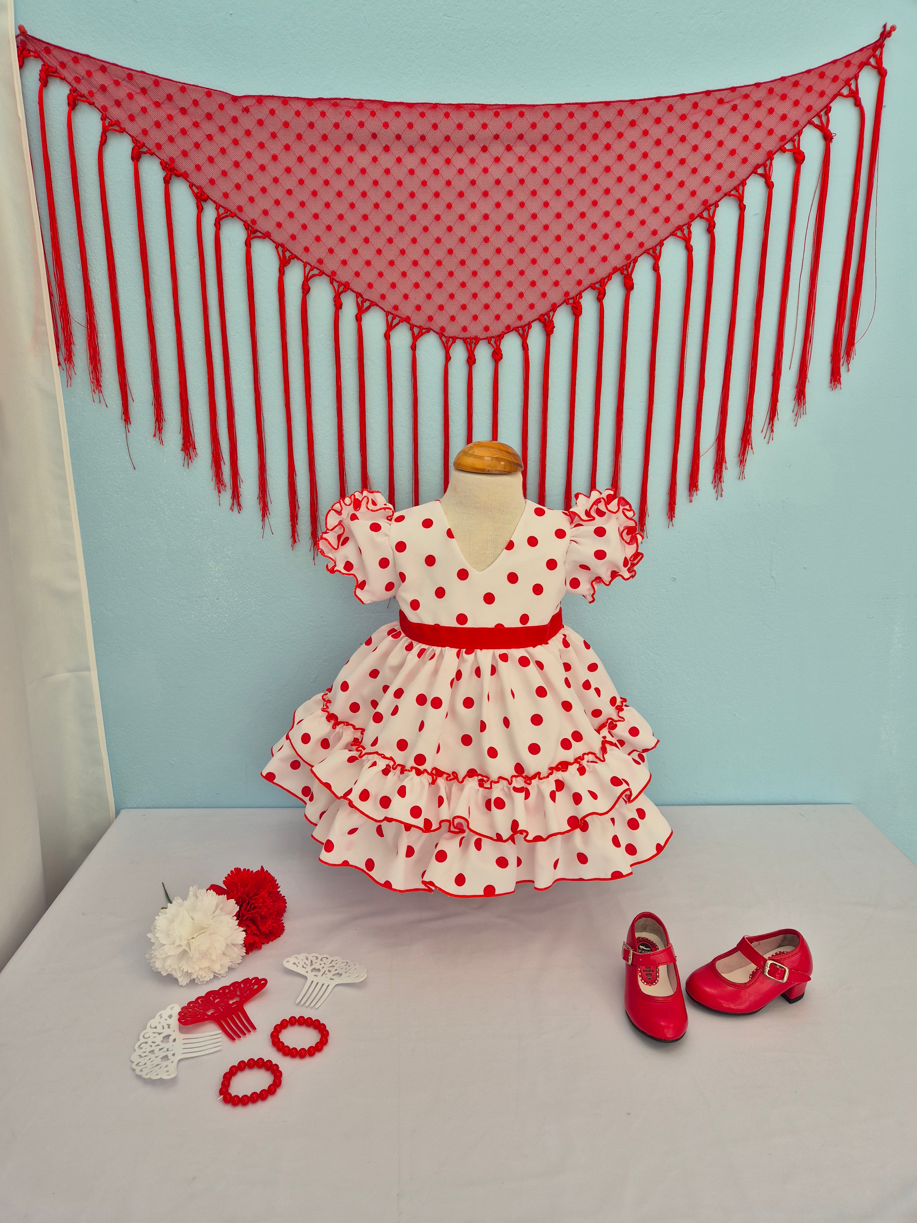BATA FLAMENCA BEBÉ CORTA LUNARES