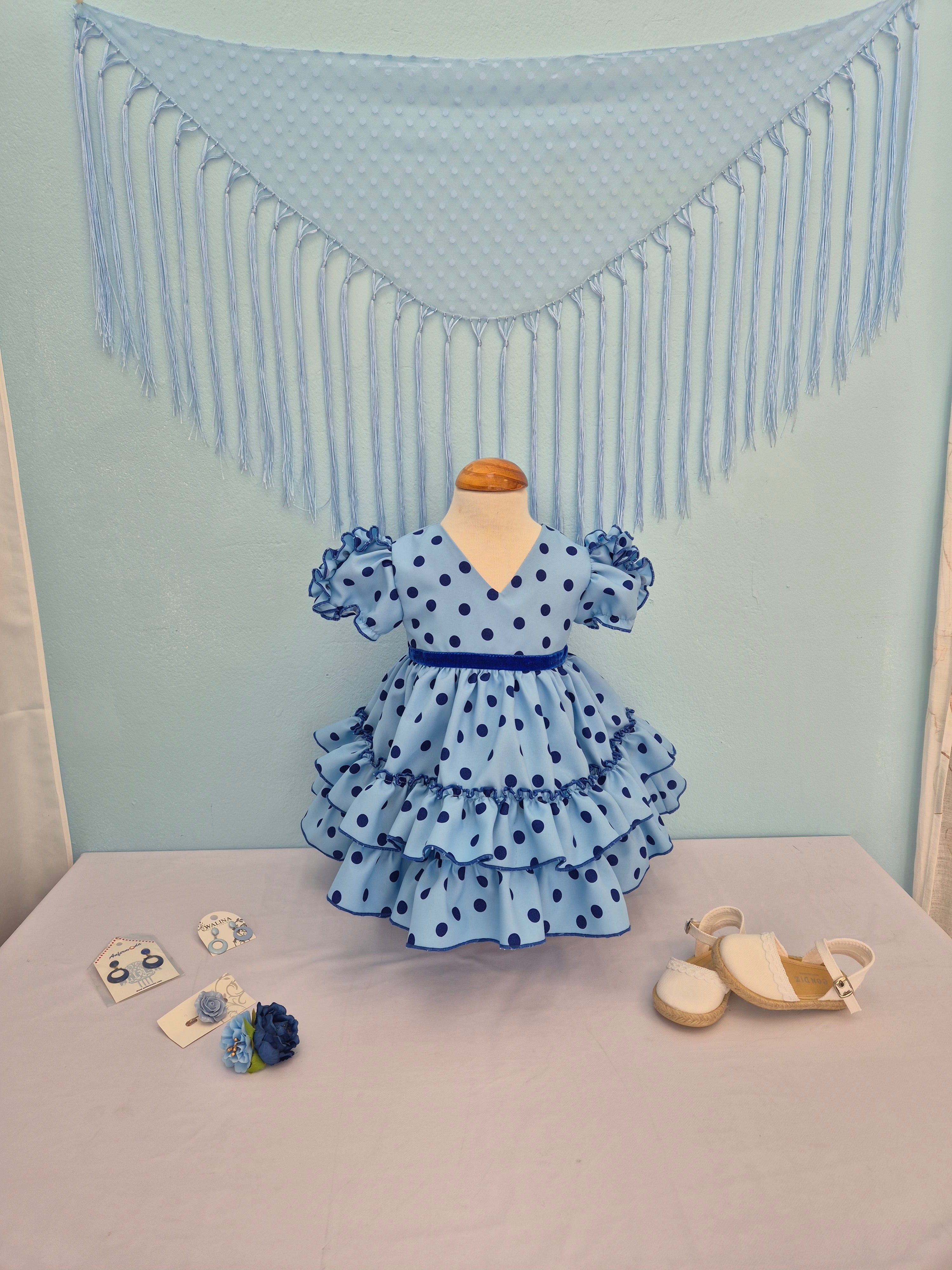 BATA FLAMENCA BEBÉ CORTA LUNARES