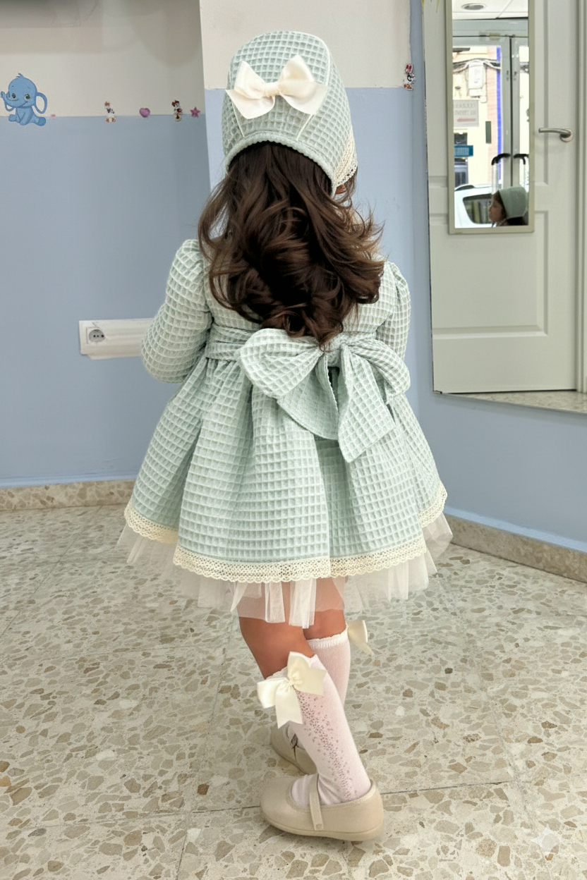 VESTIDO GOFRE CEREMONIA MANGA LARGA