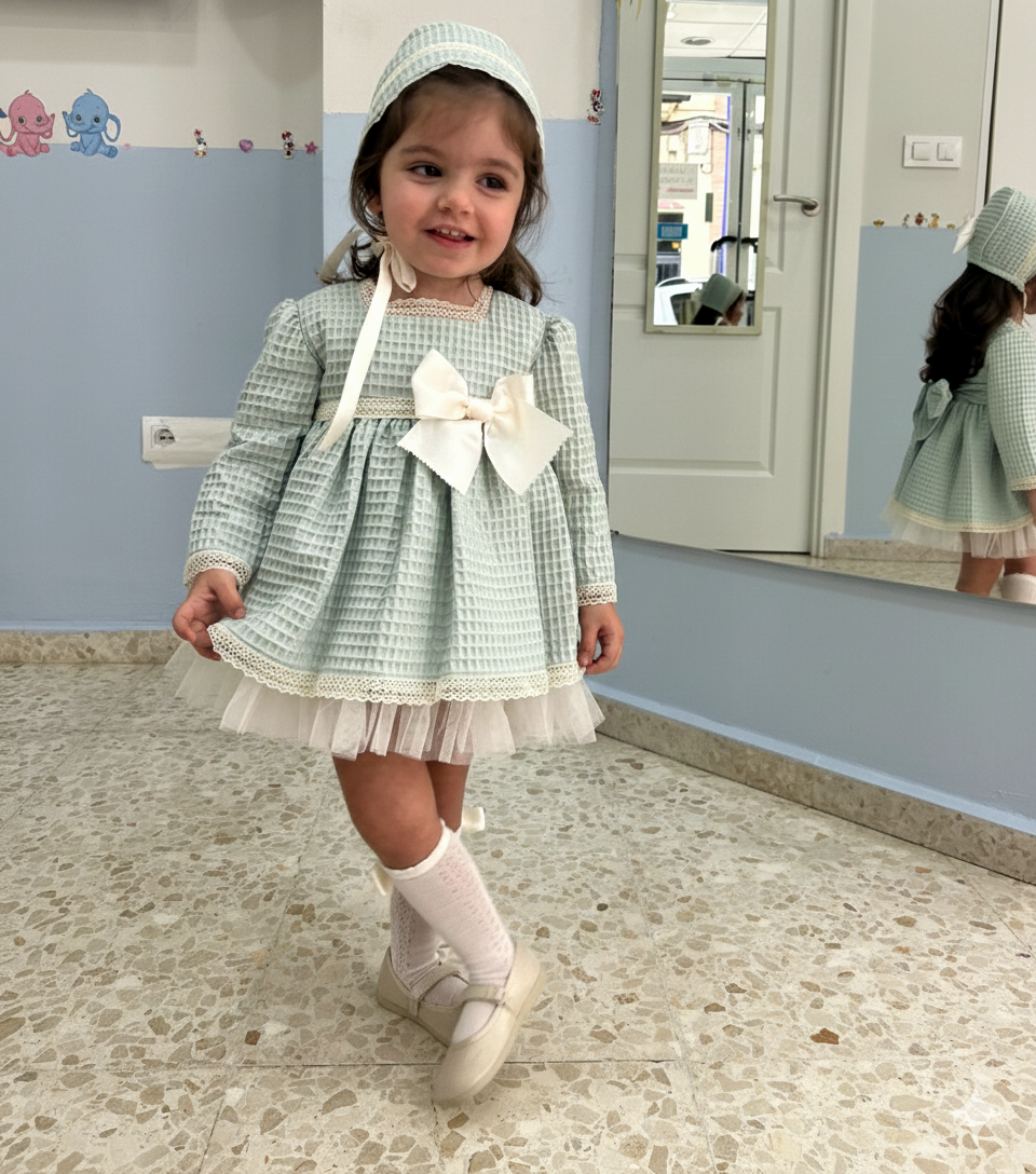 VESTIDO GOFRE CEREMONIA MANGA LARGA