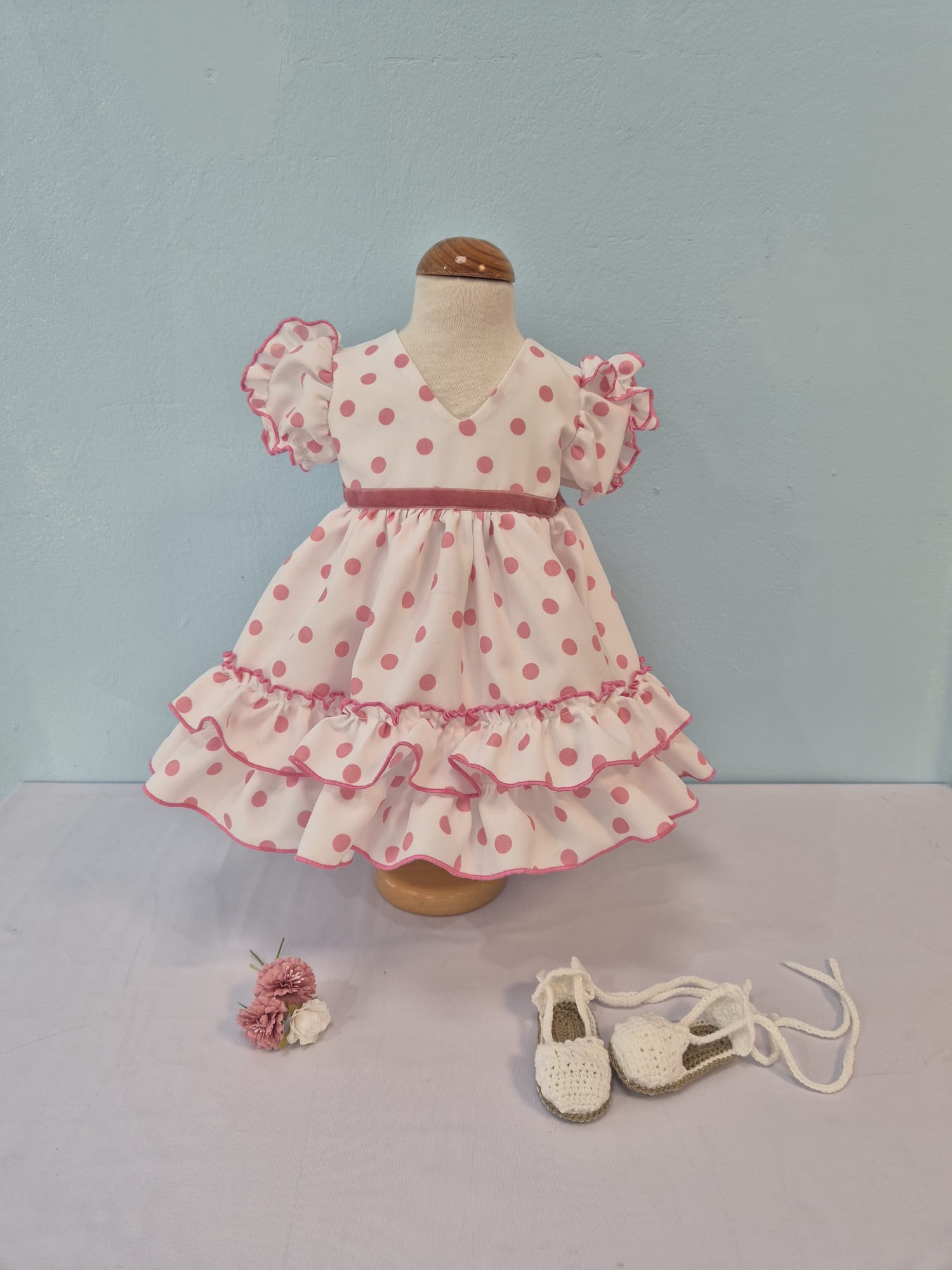 BATA FLAMENCA BEBÉ CORTA LUNARES