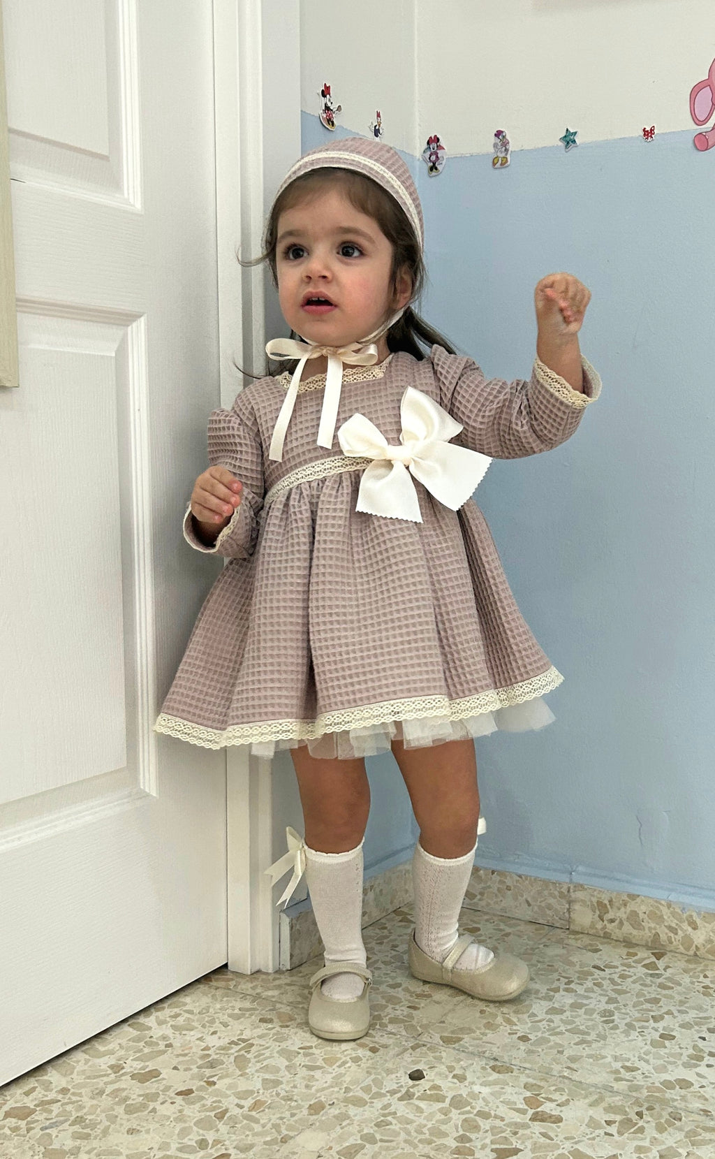 VESTIDO GOFRE CEREMONIA MANGA LARGA